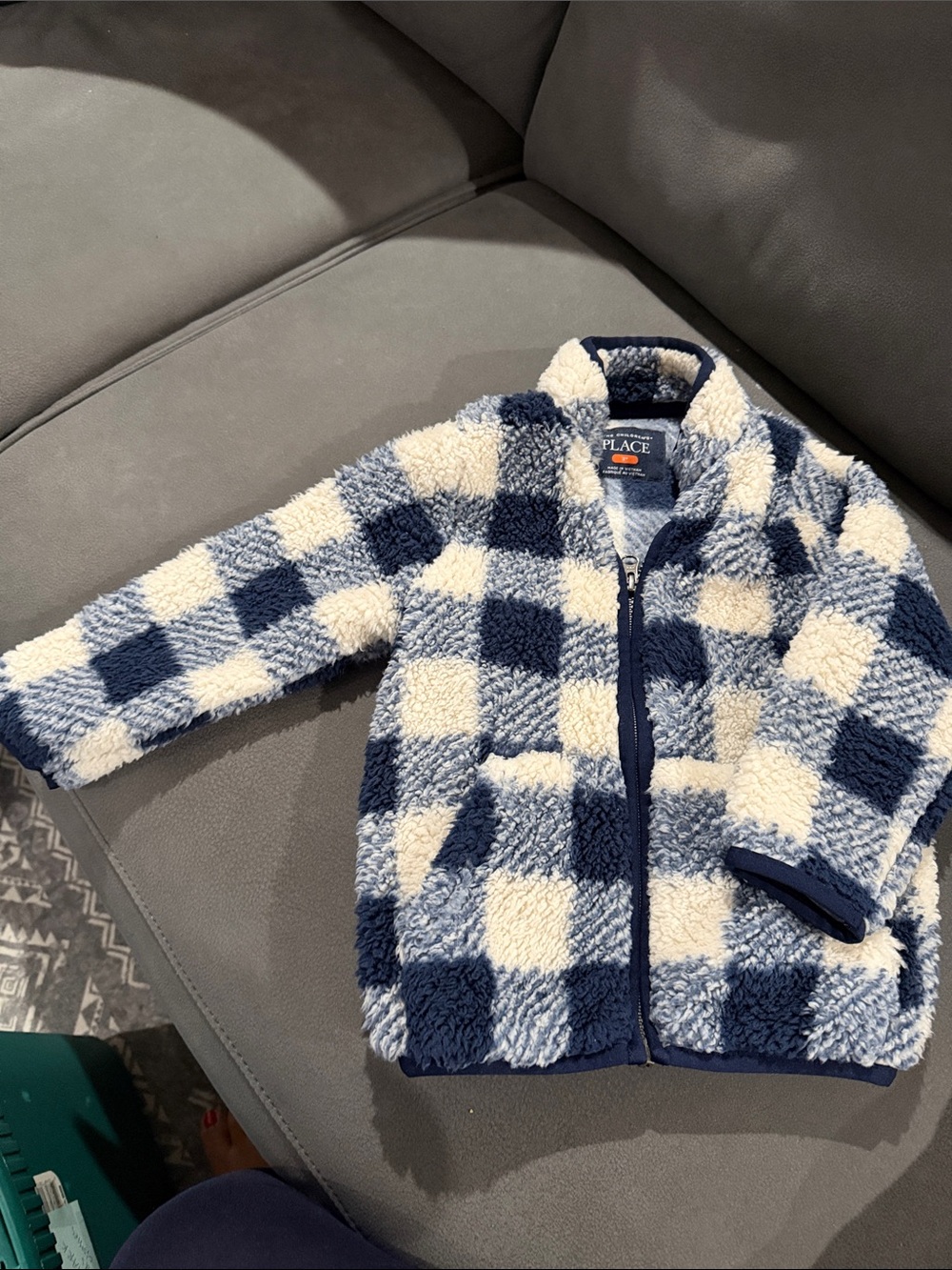 The Children's Place Navy & Cream Check Sherpa Jacket